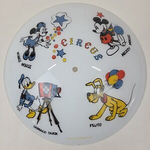 Vintage Disney Circus Circular Ceiling Glass Light Shade 15" Mickey Pluto Donald